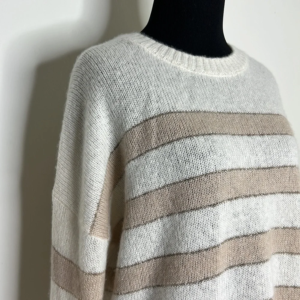 RAILS Ivory Jute Metallic Stripe Cashmere Silk Blend Sweater M - Picture 6 of 13
